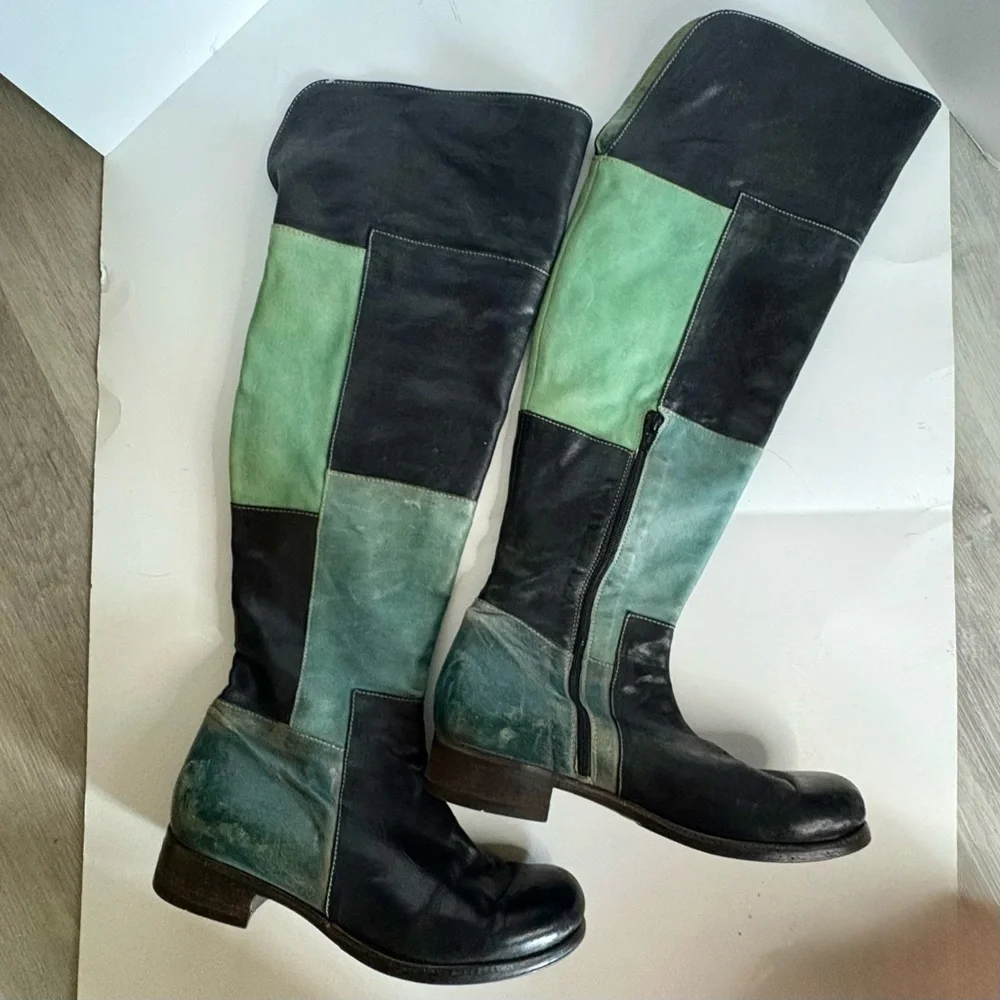 Vladì Boots Handmade in Venice Italy Rare Blue Black & Green Sz EU 38 US 7.5